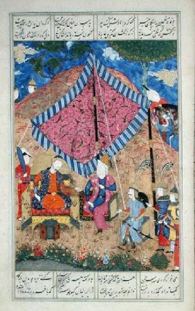 Ms D-184 fol.203a The Tent of the Persian Army, illustration from the 'Shahnama' (Book of Kings)