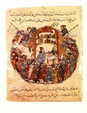 Ms c-23 f.165a A Doctor Performing a Bleeding in a Crowd of Curious People, from 'The Maqamat' (The
