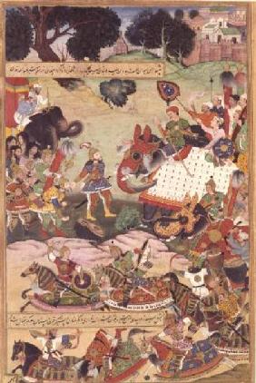 Battle between the forces of Persia and Turan, illustration from the 'Shahnama' (Book of Kings)