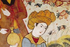 Shah Abbas I (1588-1629) and a Courtier offering fruit and drink (detail of 155563 depicting the hea
