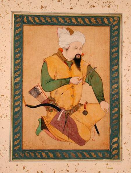 A Turkoman or Mongol Chief holding an Arrow, from the Large Clive Album van Persian School