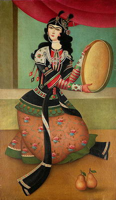 A Dancing Girl with a Tambourine, Qajar school (oil on canvas) van Persian School, (19th century)