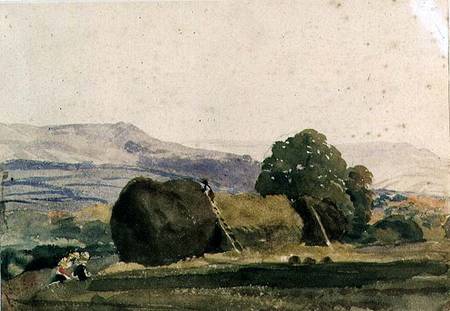 Landscape with haystacks (pencil and w/c) van Peter de Wint