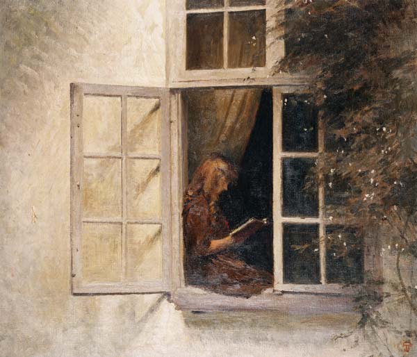 Lesendes Mädchen am Fenster. van Peter Ilstedt