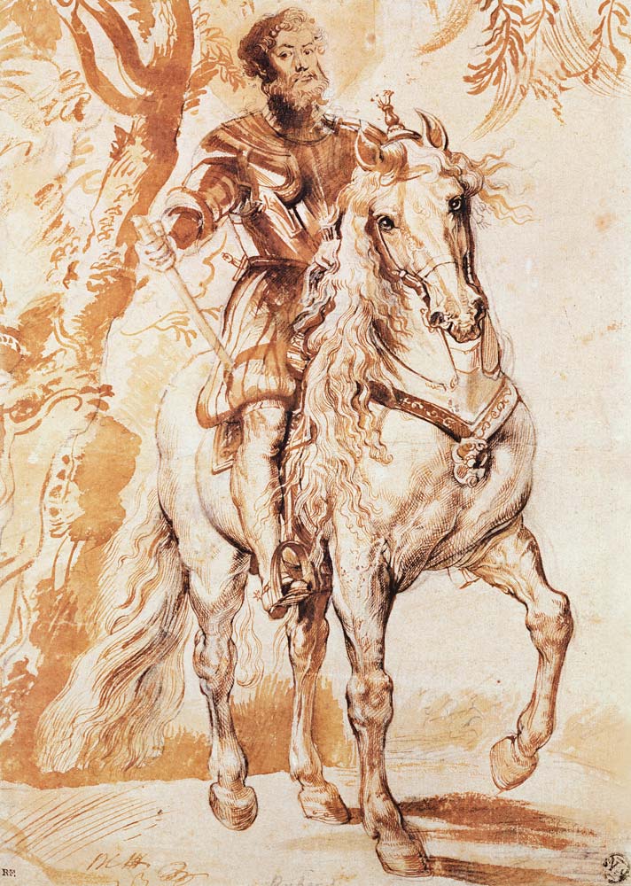 A Mounted Knight in Armour (pen and ink on paper) van Peter Paul Rubens Peter Paul Rubens
