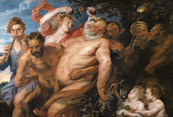 Drunken Silenus Supported by Satyrs van Peter Paul Rubens Peter Paul Rubens