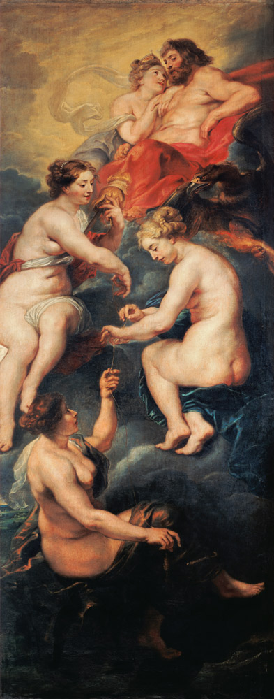 The Medici Cycle: The Three Fates Foretelling the Future of Marie de Medici (1573-1642) van Peter Paul Rubens Peter Paul Rubens
