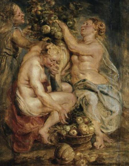 Ceres and Two Nymphs with a Cornucopia (panel) van Peter Paul Rubens Peter Paul Rubens