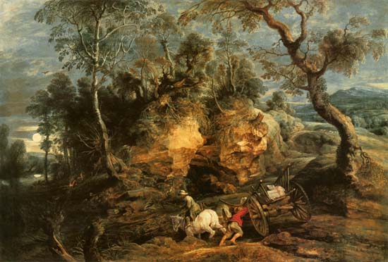 Landscape with stone carriers van Peter Paul Rubens Peter Paul Rubens
