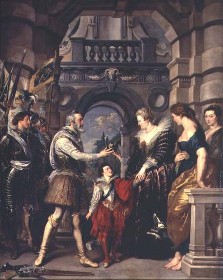The Medici Cycle: Henri IV (1553-1610) leaving for the war in Germany and bestowing the government o van Peter Paul Rubens Peter Paul Rubens