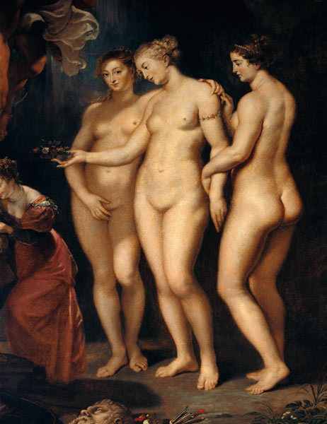 The Medici Cycle: Education of Marie de Medici, detail of the Three Graces van Peter Paul Rubens Peter Paul Rubens
