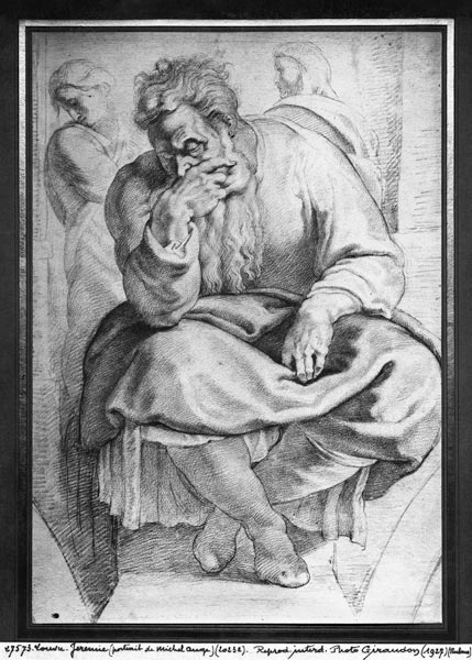 The Prophet Jeremiah, after Michangelo Buonarroti (pierre noire & red chalk on paper) van Peter Paul Rubens Peter Paul Rubens