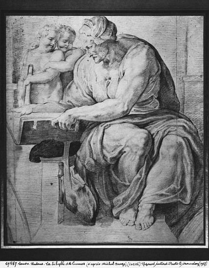 The Cumaean Sibyl, after Michangelo Buonarroti (1475-1564) (pierre noire & red chalk on paper) van Peter Paul Rubens Peter Paul Rubens