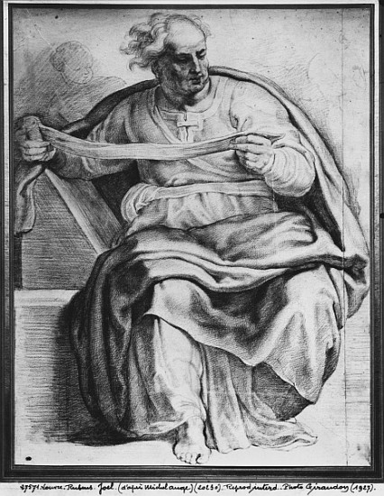 The Prophet Joel, after Michangelo Buonarroti (pierre noire & red chalk on paper) van Peter Paul Rubens Peter Paul Rubens