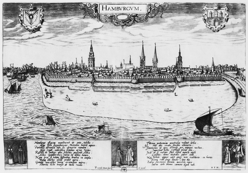 View of Hamburg van Peter van der Doort