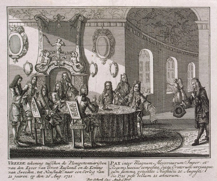 Conclusion of the Peace Treaty of Nystad on 20 August 1721 van Petrus Schenk