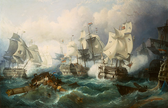 Die Seeschlacht von Trafalgar van Philip James (ook Jacques Philippe) de Loutherbourg