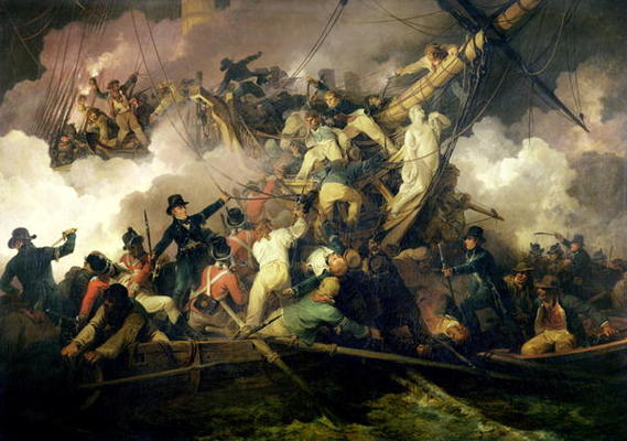 The Cutting-Out of the French Corvette, 'La Chevrette', 21st July 1801 (oil on canvas) van Philip James Loutherbourg