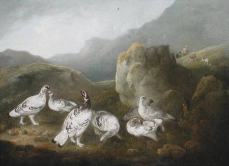 Ptarmigan in a Mountainous Landscape with Sportsmen and Dogs Beyond van Philip Reinagle