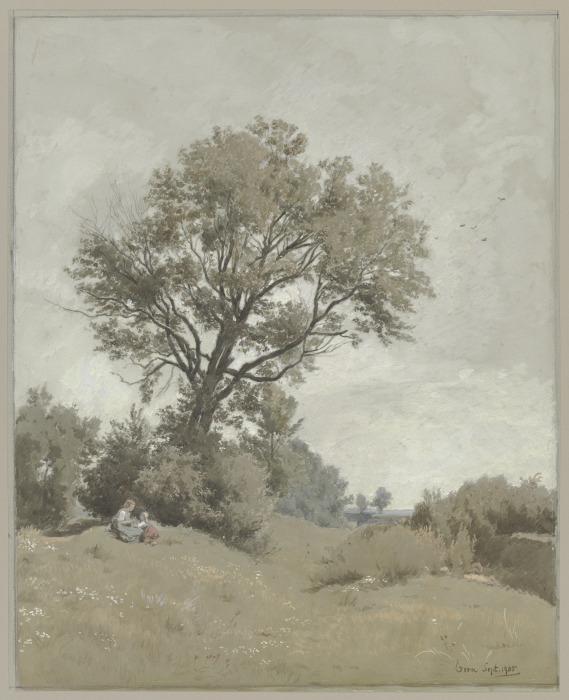 Hügelige Landschaft mit Bäumen und Gebüsch van Philipp Röth