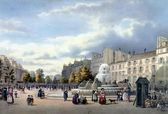 The Fountain of the Boulevard St. Martin, from 'Vue de Paris', c.1840 (colour litho) van Philippe Benoist