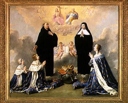 Anne of Austria (1601-66) and her Children at Prayer with St. Benedict and St. Scholastica van Philippe de Champaigne