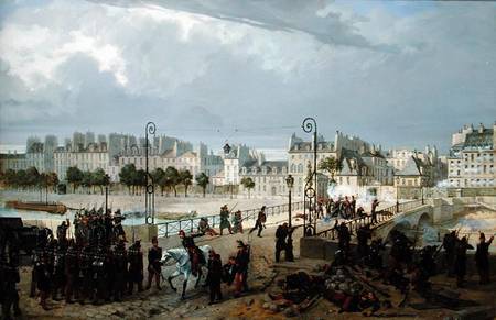 An Attack on a Barricade on the Pont de l'Archeveche van Philippe Marie Chaperon