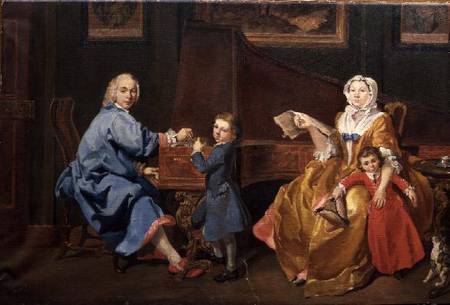 Burckhardt Tschudi with his wife and two children van Philippe Mercier