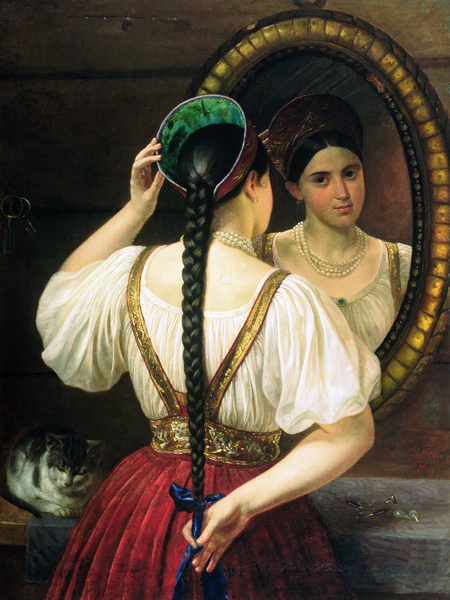 A girl at the mirror van Philipp Osipovich Budkin