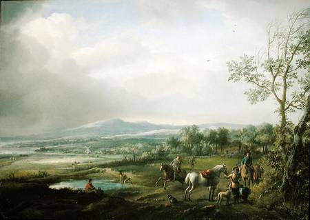 A Hawking Party in an Extensive Landscape van Philips Wouverman