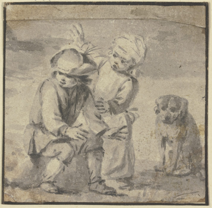 Zwei Knaben bei einem Hunde, der rechts sitzt van Philips Wouwerman