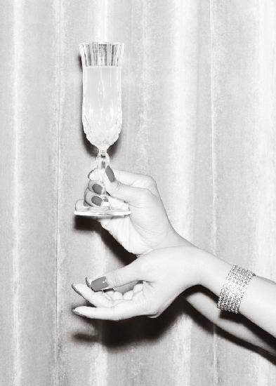 Champagne Hands Black and White