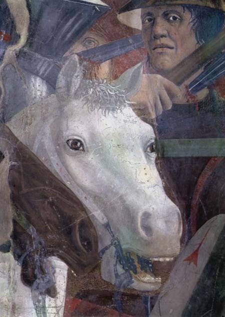 The Legend of the True Cross, the Battle of Heraclius and Chosroes, detail of a horse and a soldier van Piero della Francesca