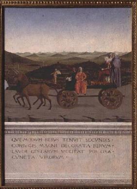 Triumph of Battista Sforza, Duchess of Urbino. Battista and her handmaiden, two Theological Virtues