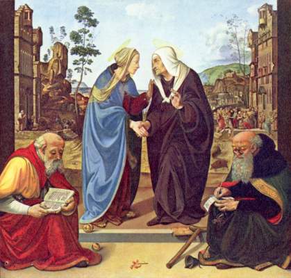 Heimsuchung mit zwei Heiligen van Piero di Cosimo