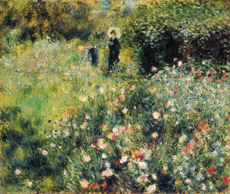 Vrouw met een zonnescherm in de tuin  van Pierre-Auguste Renoir