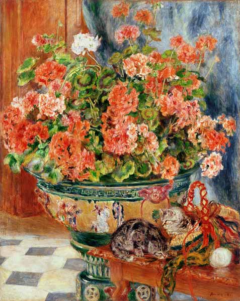 Geraniums and Cats van Pierre-Auguste Renoir