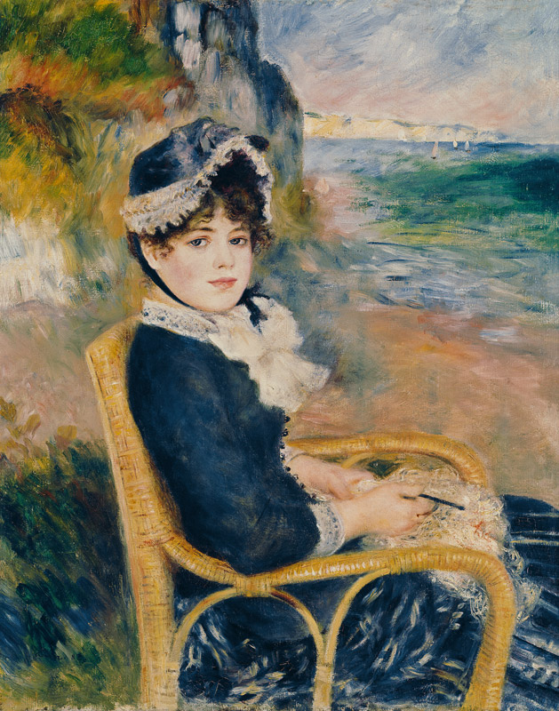 Häkelnde Frau am Ufer des Meeres. van Pierre-Auguste Renoir