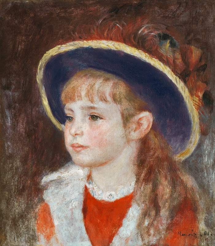 Portrait of a Young Girl in a Blue Hat van Pierre-Auguste Renoir