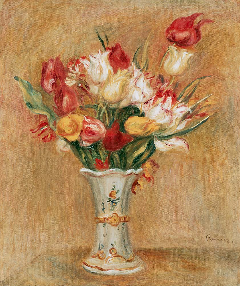 Boeket tulpen in witte vaas van Pierre-Auguste Renoir