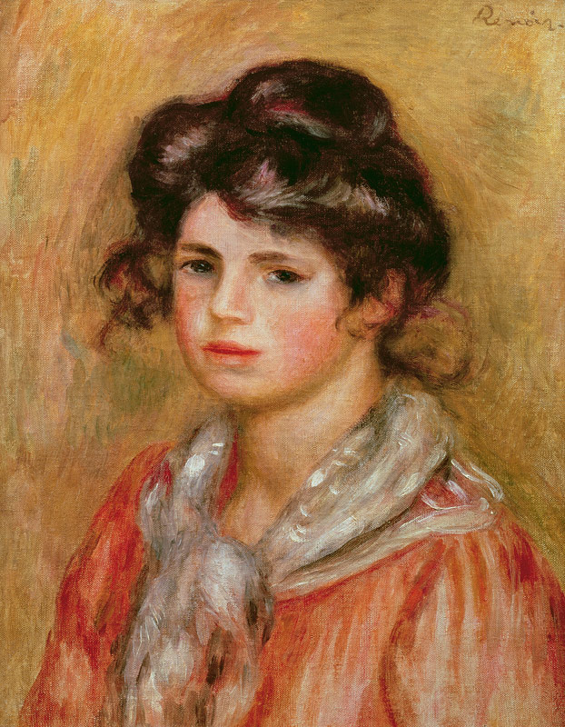 Young Girl With A White Handkerchief van Pierre-Auguste Renoir