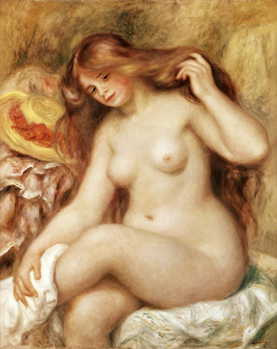 Die rothaarige Badende van Pierre-Auguste Renoir