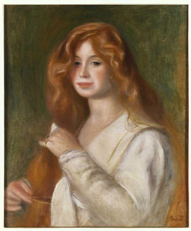 Junge Frau beim Kämmen ihres Haares. van Pierre-Auguste Renoir