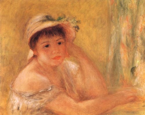 Frau mit Strohhut van Pierre-Auguste Renoir