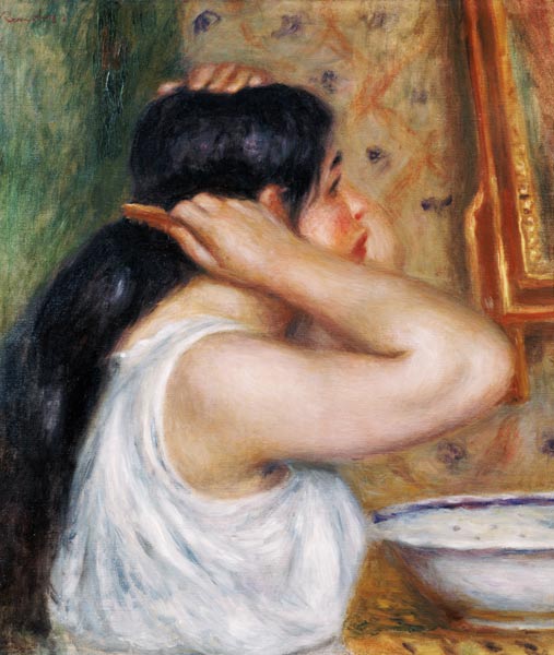 Girl Combing her Hair van Pierre-Auguste Renoir