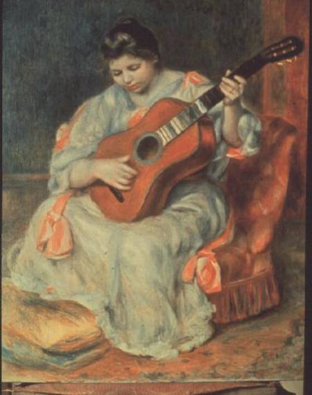 Frau, auf einer Gitarre spielend van Pierre-Auguste Renoir