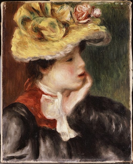 Head of a Girl with a Yellow Hat van Pierre-Auguste Renoir