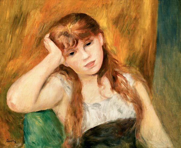 Junges nachdenkliches Mädchen van Pierre-Auguste Renoir