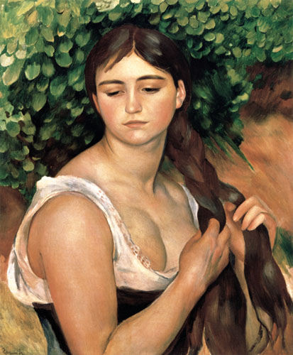 La Natte (Junge Frau, ihren Zopf flechtend) van Pierre-Auguste Renoir