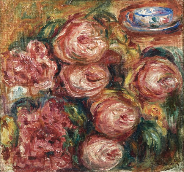 Composition with roses and a cup of tea van Pierre-Auguste Renoir